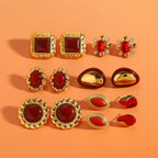 2H Stainless Steel Red Agate Earrings Zircon Stud Earrings Jewelry earring