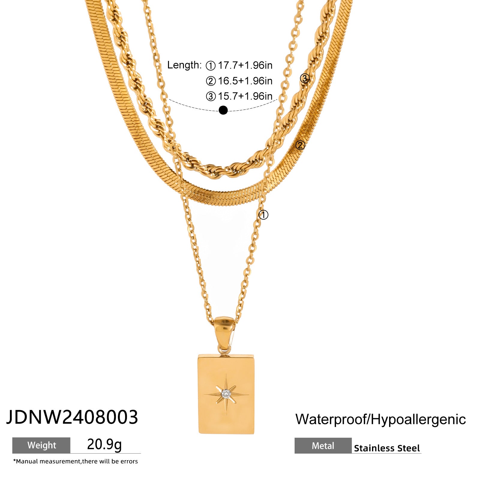 Stainless Steel Smooth Square Star Hollow Three-Layer Pendant Necklace Simple Design Sense Jewelry