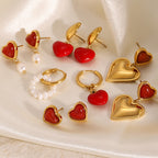 2H Stainless Steel Oil Drop Heart Earrings Pearl Stud Earrings Jewelry earring