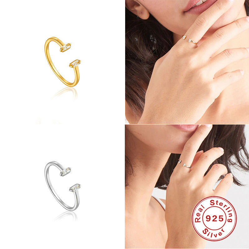 S925Sterling Silver Cubic Zirconia Women's Open Ring Geometric Square Inlaid Diamond Ring Hot Sale In Stock