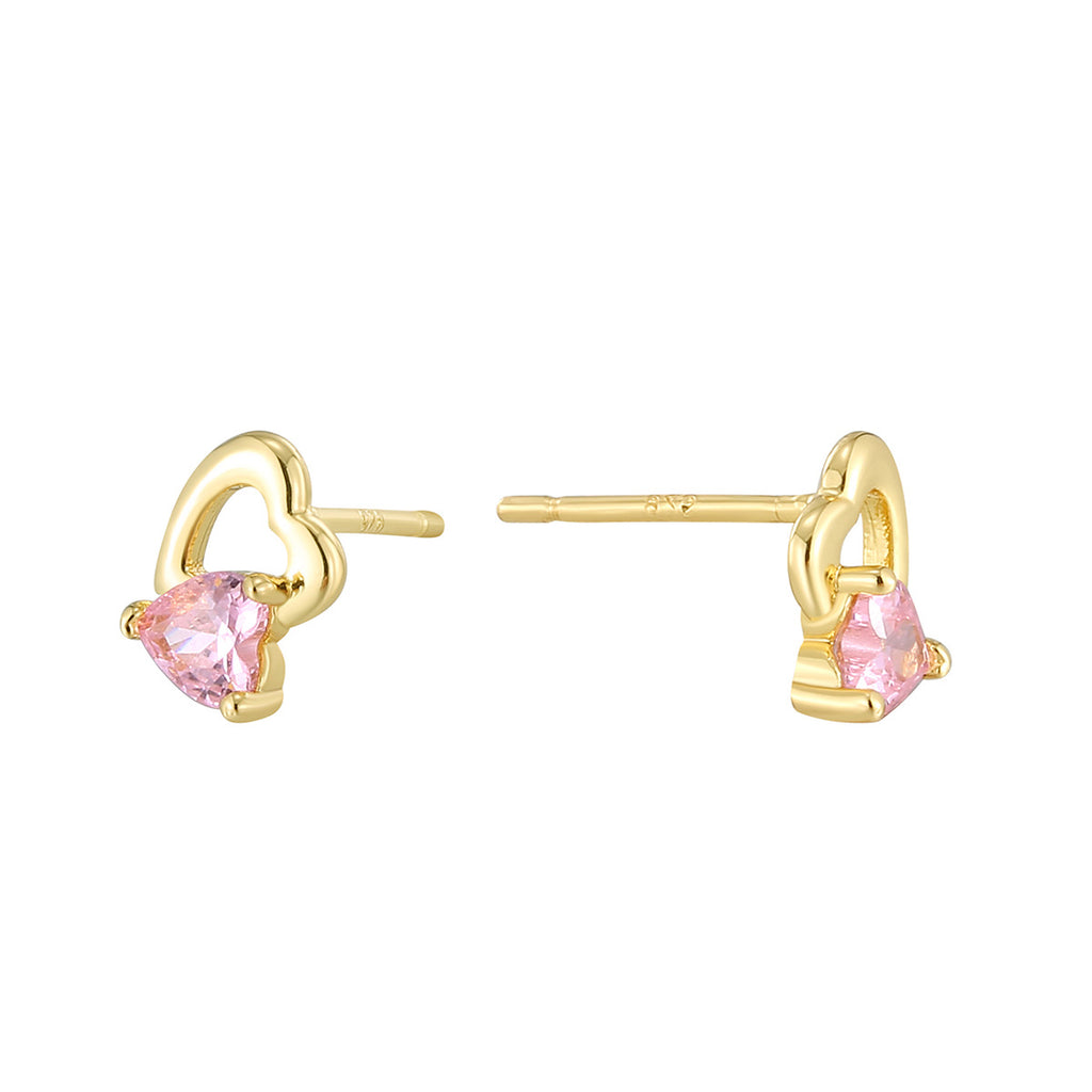 E0771 Korean Style Cute Fashionable Earrings for Women Hollow Heart-Shaped Inlaid with Pink Zircon Heart Earrings