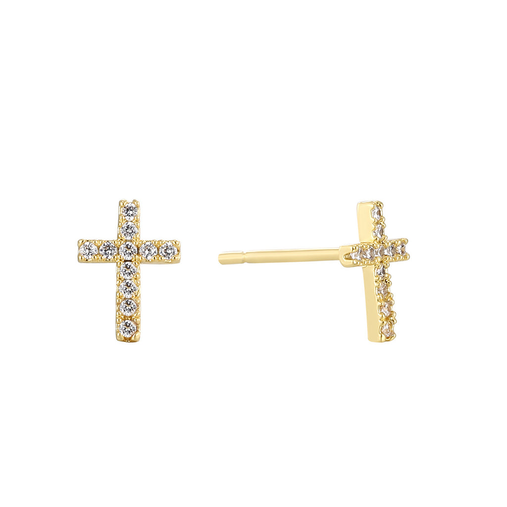 E0754 Retro Fashion Design Earrings for Women Hot Sale Cross Zirconia Stud Earrings