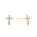 Gold-Plated Brass Cross CZ Stud Earrings with gold-tone brass construction