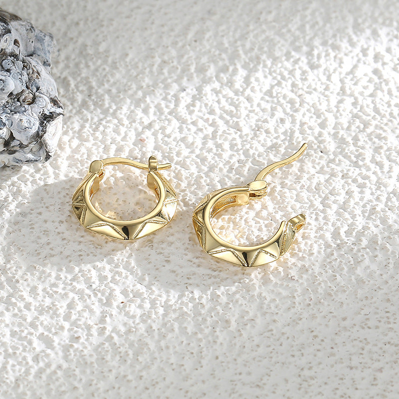 Gold-Plated Brass Geometric Hoop Earrings with Minimalist Detail featuring geometric detailing