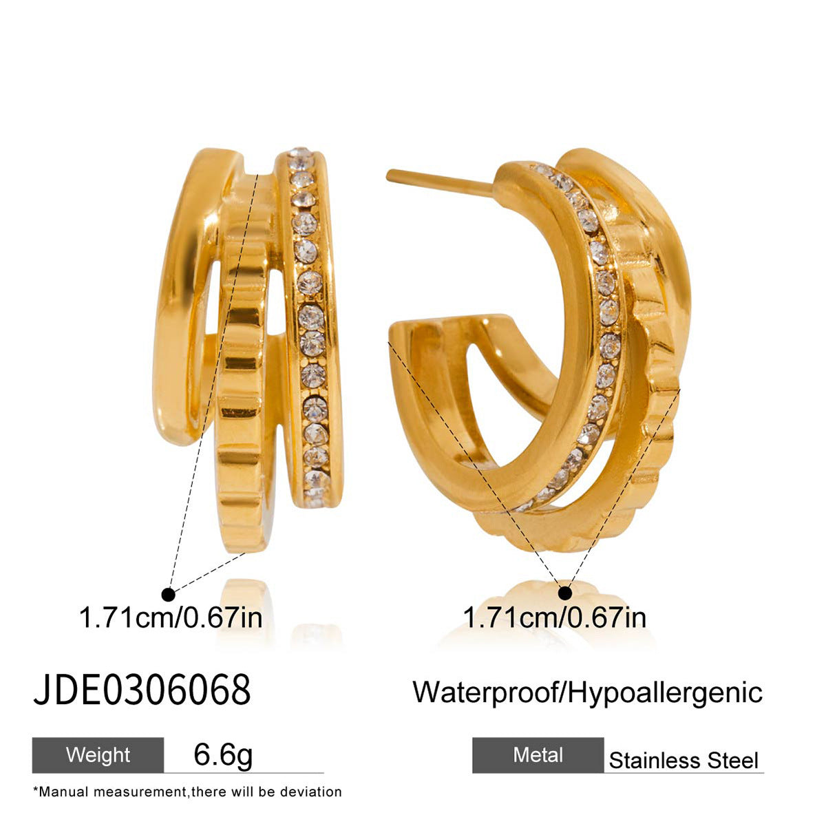 Stainless Steel Rhinestone Earrings Non-Fading Stud Earrings for Women