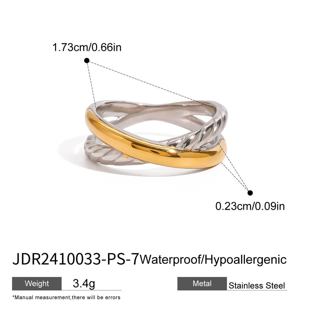 Stainless Steel Color Block Ring Earrings Open Bracelet Beaded Bracelet Jewelry