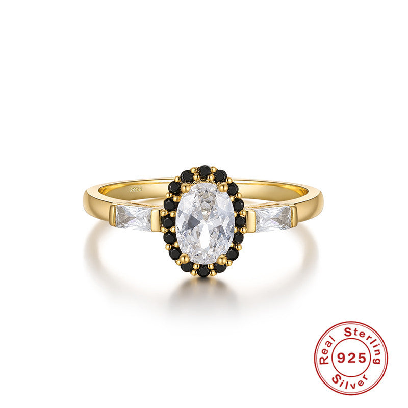 S925Pure Silver Elegant Luxurious Geometric Round Diamond-Studded Gemstone Engagement Ring Hot-Selling Couple Style Ring