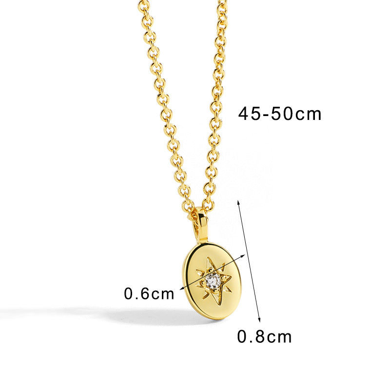 N0067 Little Round Pendant Necklace for Women with Design Sense, Star Vintage Necklace Jewelry