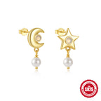 S925Sterling Silver Star Moon Pearl Moonstone Inlaid Diamond Earrings Stud Earrings Hot-Selling Women's Jewelry