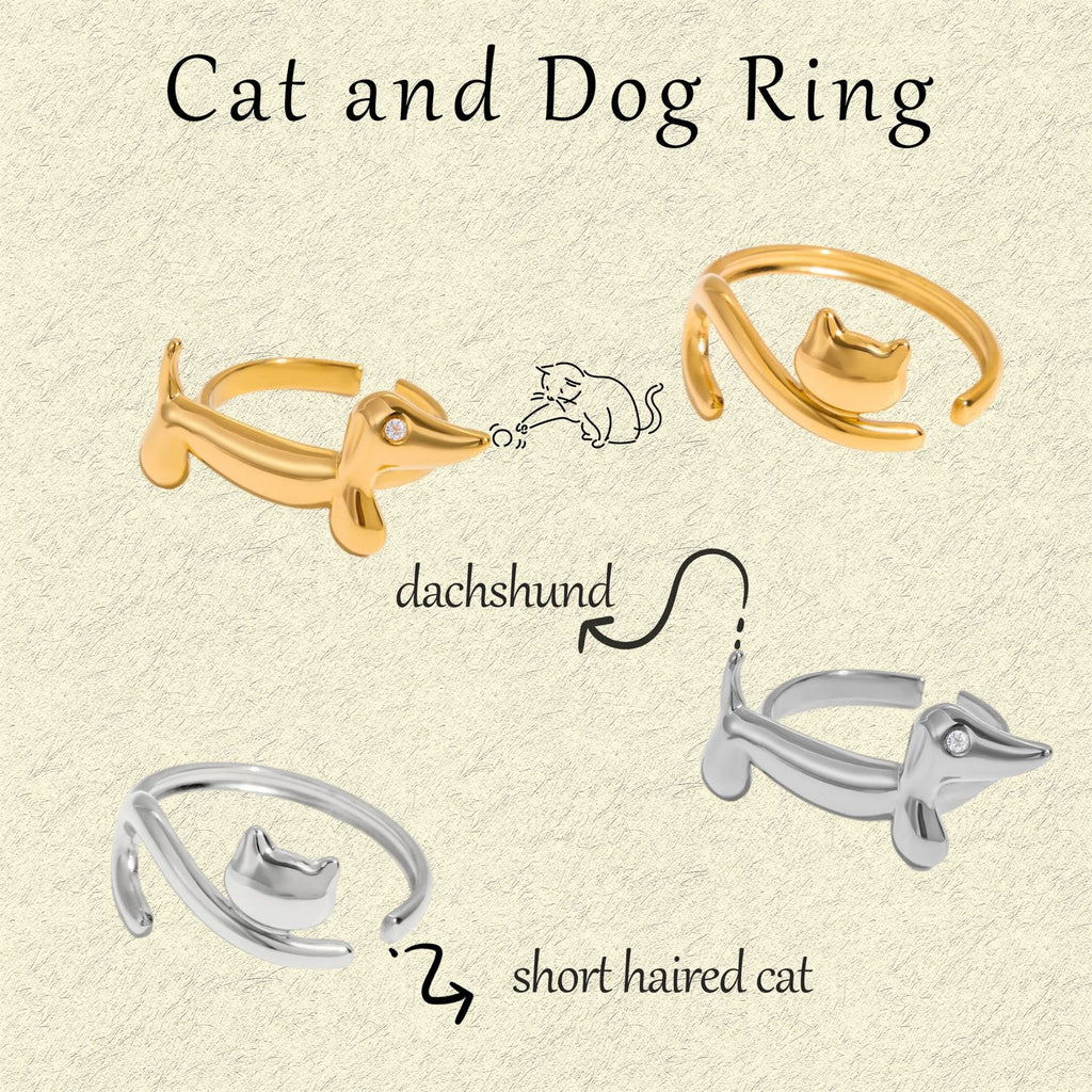 Lucky Cat Dog Ring Non-Fading Jewelry Stainless Steel for Women rings