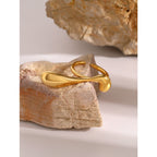 2H 18K Gold Stainless Steel Ring for Women Simple Fashion Unique Water Drop Irregular Curve Open Ring