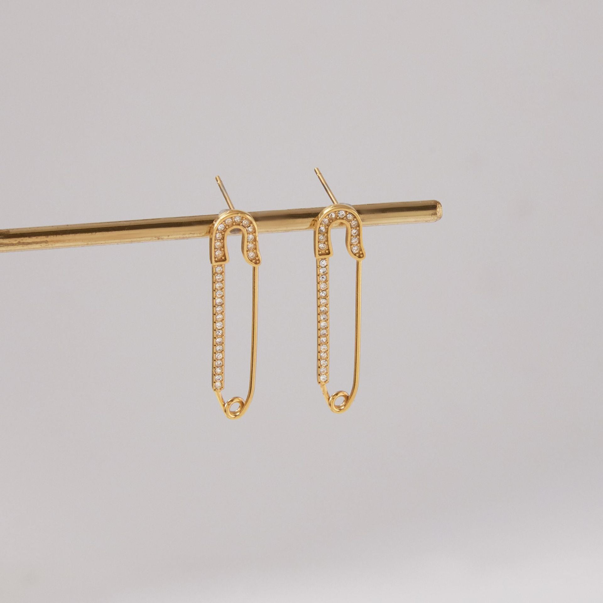 2H Rhinestone Paperclip Earrings Non-Fading Ear Jewelry Stainless Steel Accessories