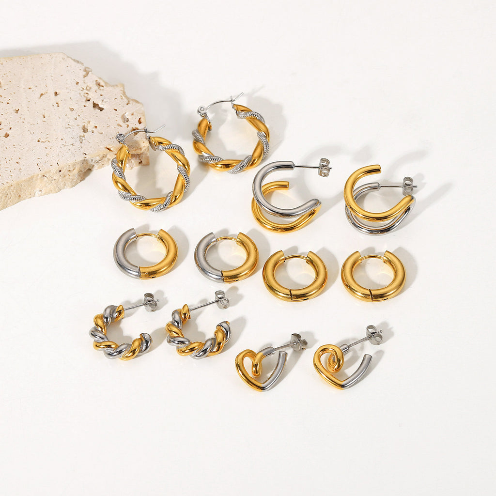 2H Fashion Gold Plated Two Tone Intersection Geometric Earrings