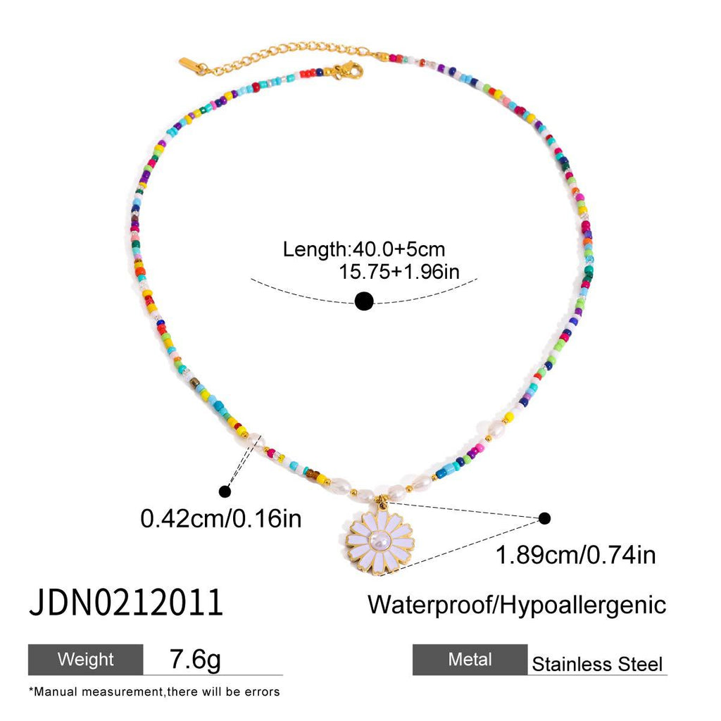 2H Stainless Steel Vacation Style Beaded Necklace Jewelry for Women, Non-Fading Collarbone Chain