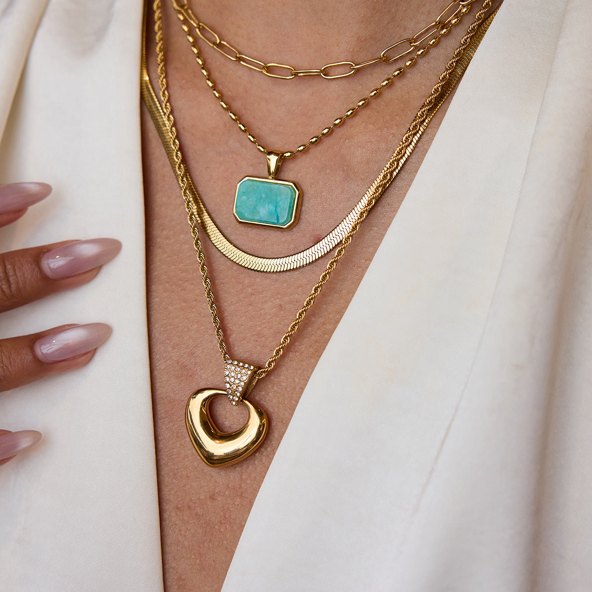 2H Heart Necklace Accessories for Women Summer Choker Stainless Steel Jewelry