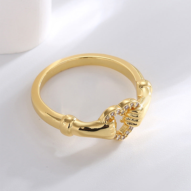 R0303 Fashionable Design Heart-shaped Ring for Women Micro-inlaid White Zircon Hollow Ring