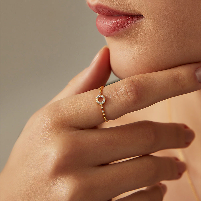 SR0026 S925Silver ring fashion thin style ring with zircon inlay