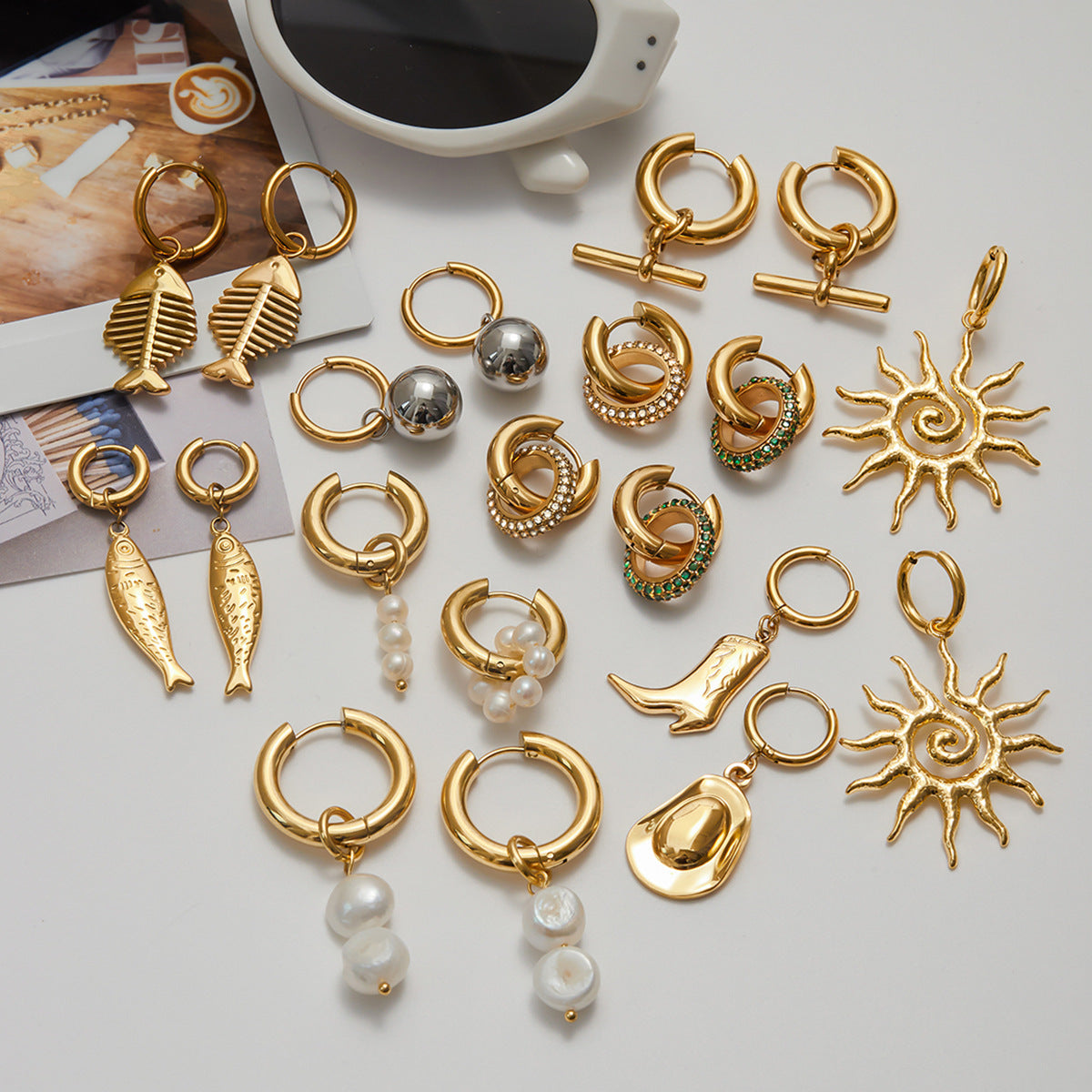 Stainless Steel Pearl Earrings Studs Jewelry Summer