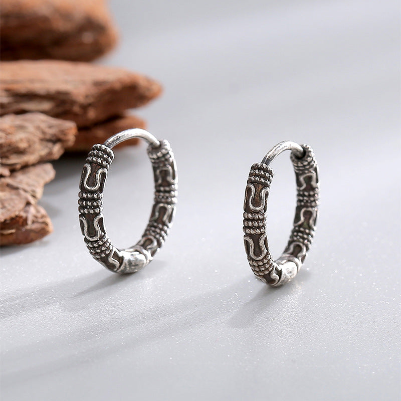 E0729 Vintage Distressed Earrings for Women Simple Ethnic Style Ancient silver Snake Texture Fashion Earrings