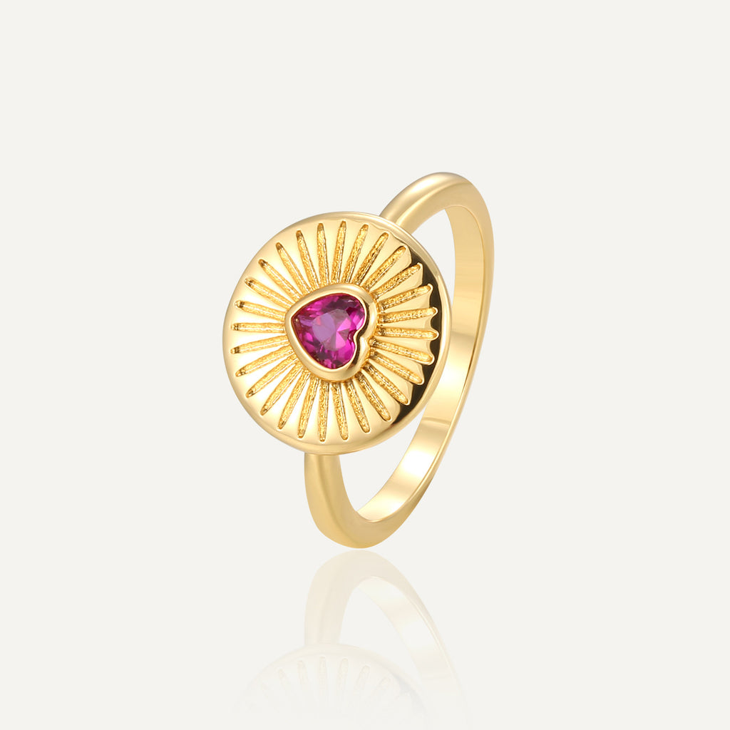 Gold-Plated Brass Cubic Zirconia Heart Vintage Purple Ring — front view