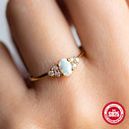 S925Sterling Silver Opal Ring Fashion Simple Diamond-Encrusted Women's Wedding Ring