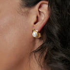 E0552 Little Chanel Style gold Flower Inlaid Pearl Earrings for Women Elegant Design Stud Earrings
