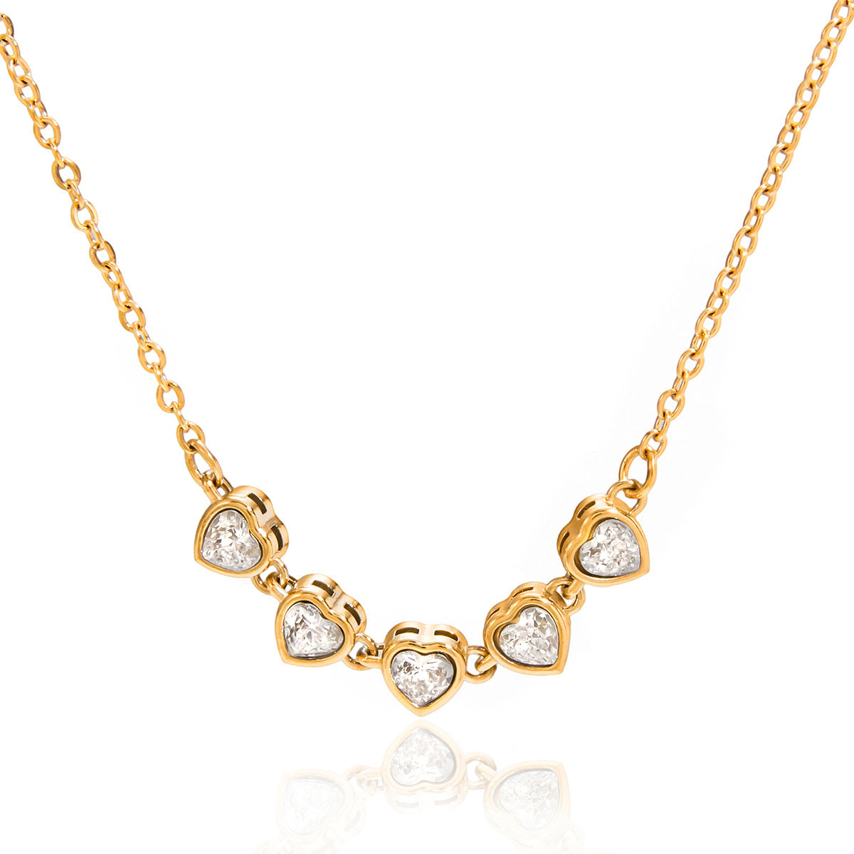 2H Stainless Steel Zircon Heart Necklace Collarbone Chain Non-Fading Jewelry