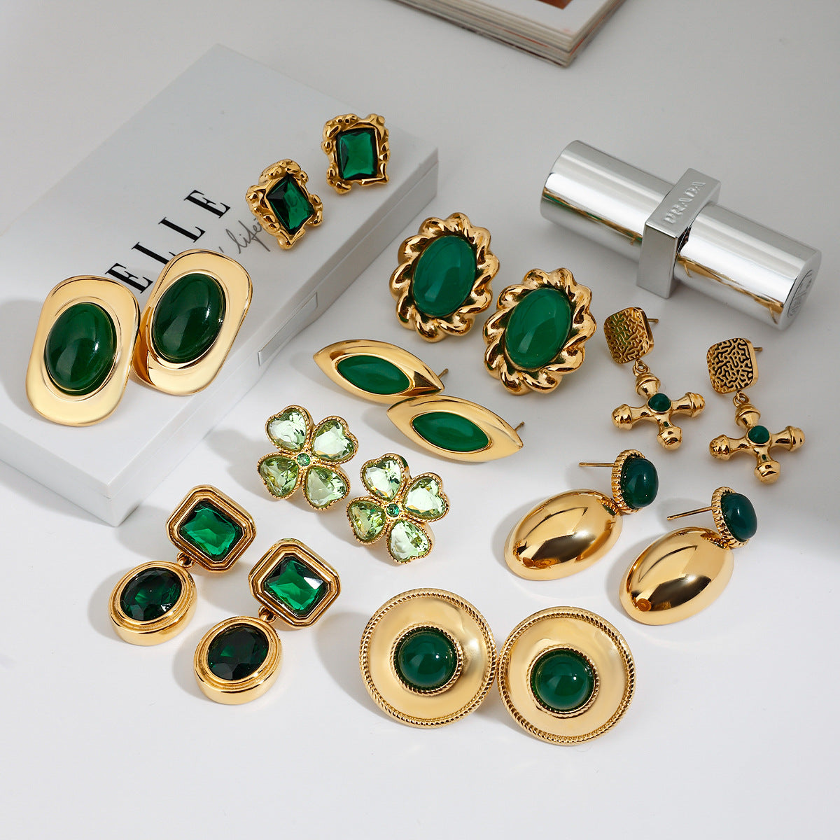 Stainless Steel Earrings Jewelry Green Agate Earrings Non-Fading