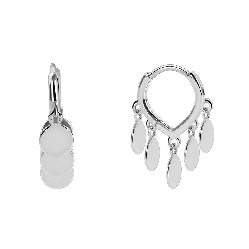 E0383 Sparkling Round Disc Earrings for Women Simple Earrings Personality Versatile Ear Jewelry