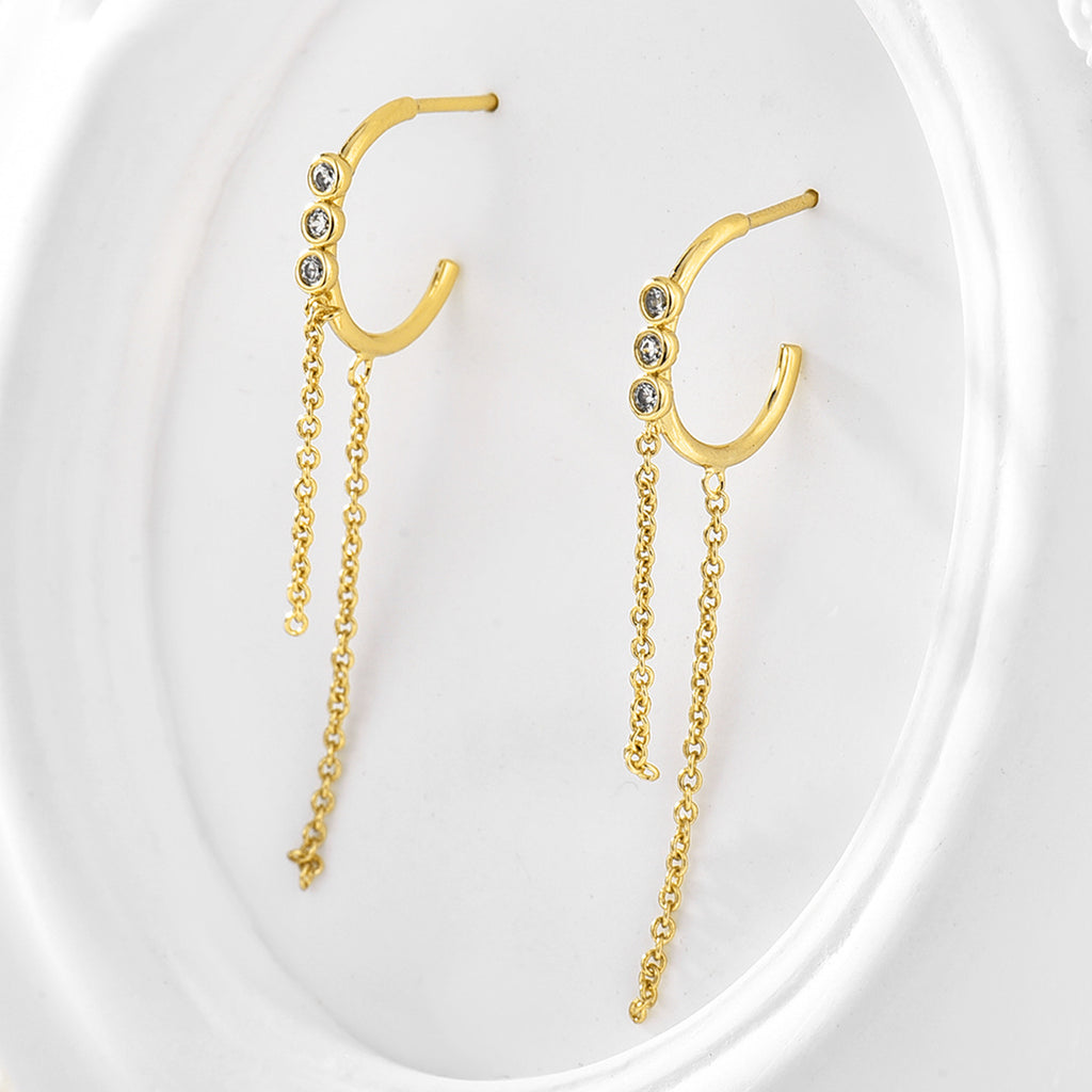 E0053 Retro Tassel Earrings for Women Gold-Plated Zirconia Drop Chain Earrings