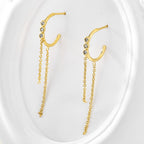 E0053 Retro Tassel Earrings for Women Gold-Plated Zirconia Drop Chain Earrings