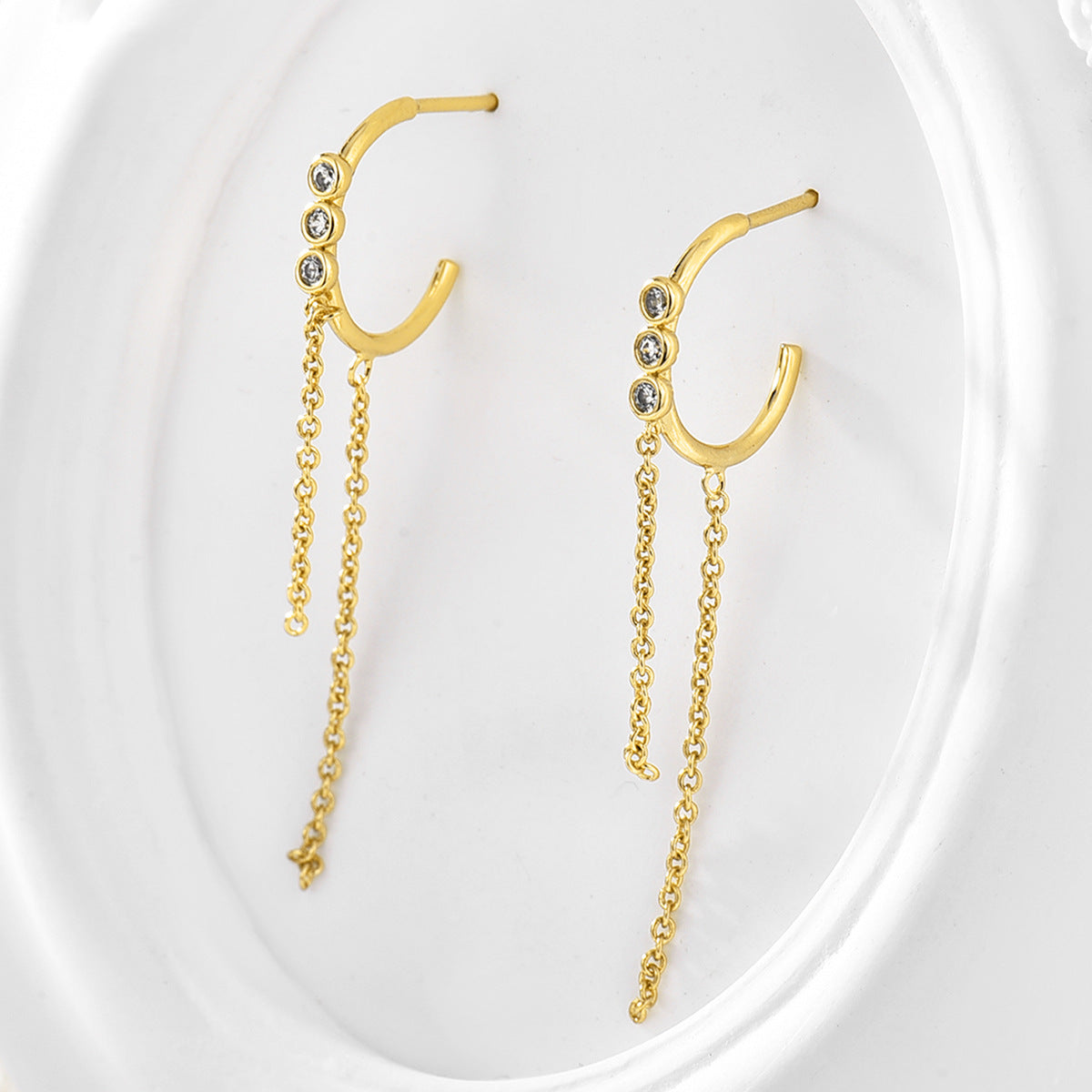 E0053 Retro Tassel Earrings for Women Gold-Plated Zirconia Drop Chain Earrings