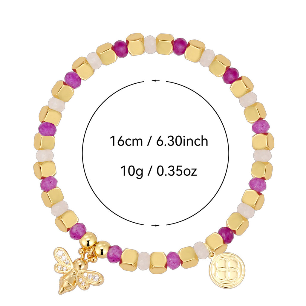 CYB0274 Bee Pendant Zircon Beaded Bohemian Chalcedony Bracelet