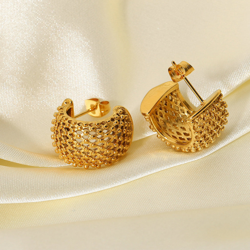 2H New style wind grid earrings18k Gold Earrings Stainless Steel Earrings Studs