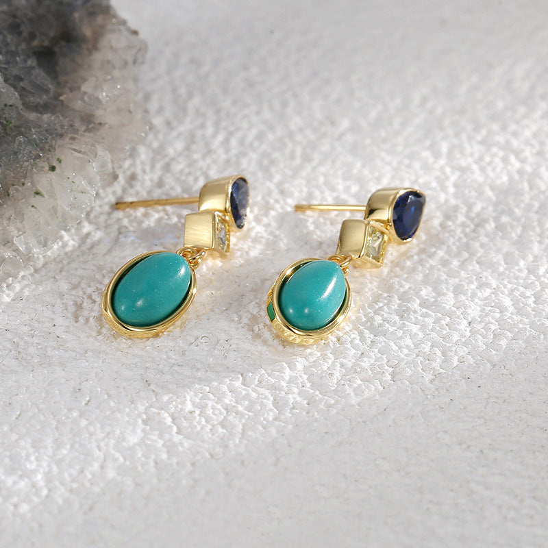 E0359 Korean Fashion Water Drop Blue Zircon Earrings for Women Simple Green Turquoise Earrings