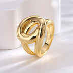 R0310 Exaggerated Irregular Interwoven Twisted Ring for Women with Metallic Texture and Smooth Surface