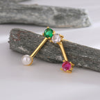SE0024 S925Silver Japanese Korean Small Design Three-Color Zircon Pearl Stud Earrings for Women14K Gold-plated Earrings