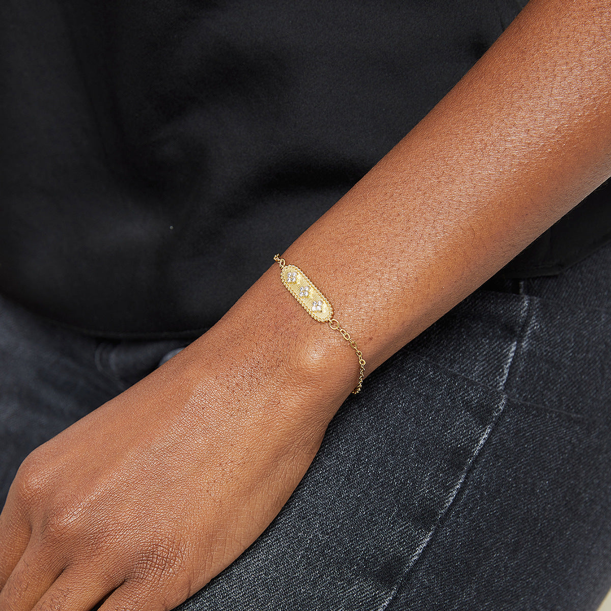 Fashion Retro Best Friend Bracelet for Women Copper Inlaid Zircon Style Jewelry