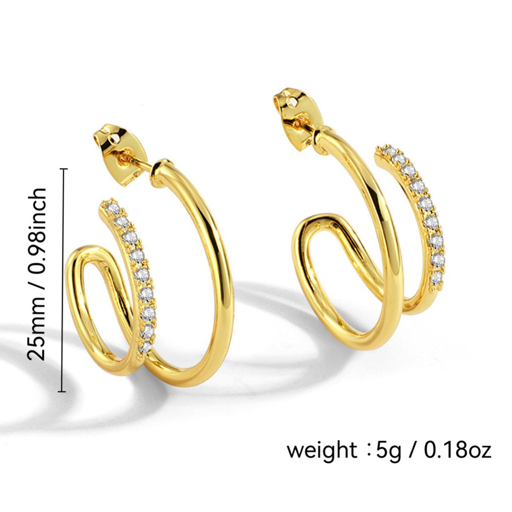 Exaggerated Circle Earrings for Women C Double Circle Diamond-Studded Earrings for Round Face Slimming Simple Jewelry