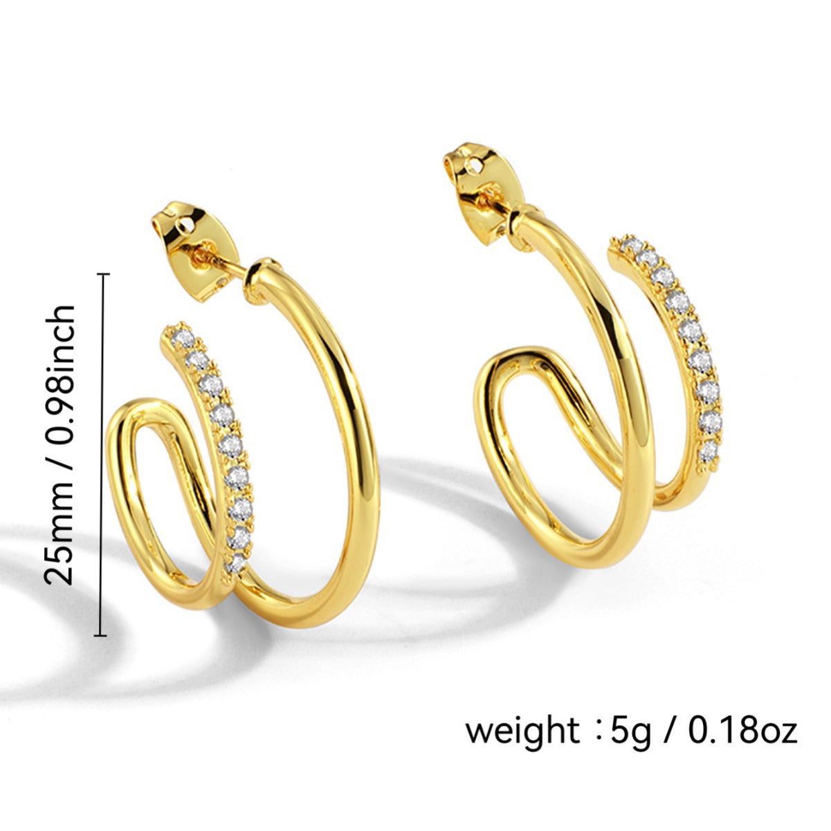 Exaggerated Circle Earrings for Women C Double Circle Diamond-Studded Earrings for Round Face Slimming Simple Jewelry