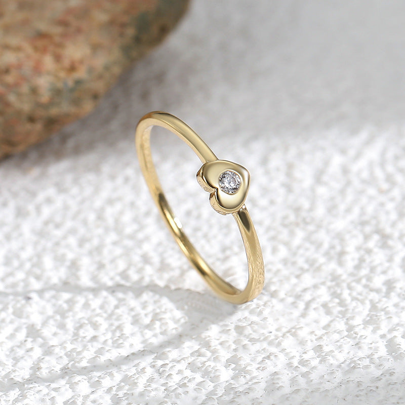 R0229 Simple Small Heart Zircon Ring for Women, Stackable Heart-Shaped Diamond Ring for Valentine's Day