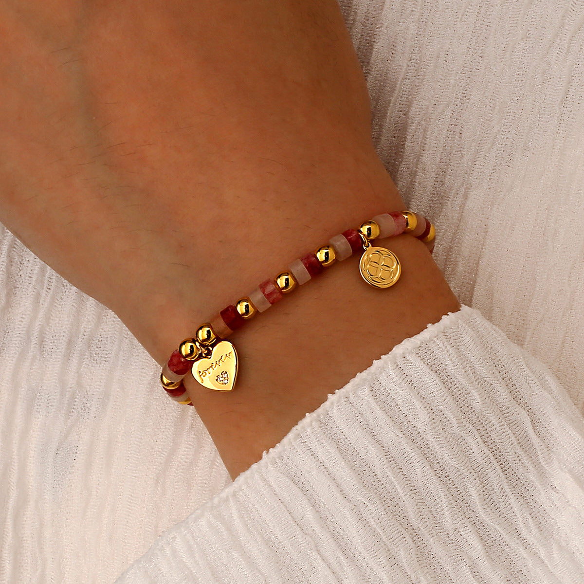 B0334 Love Zircon Romantic Beaded Chalcedony Bracelet