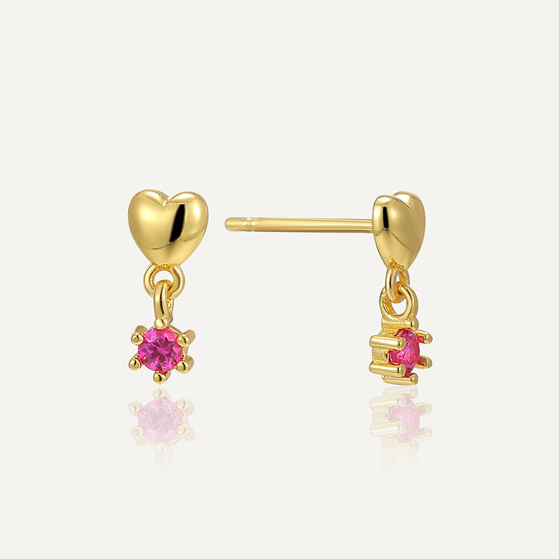 SE0025 S925Silver plating14K Cute Sweet Cool Style Earrings for Women Korean and Japanese Heart-Shaped Purple Zircon Earrings