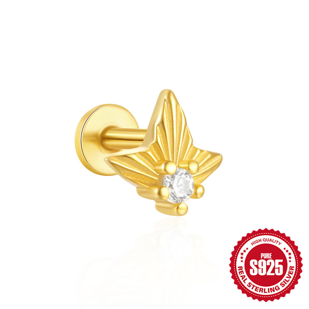 S925Sterling Silver Flat Threaded Piercing Chain Earrings Hot Sale Fashion Inlaid Diamond Opal Ear Bone Stud Earrings for Women