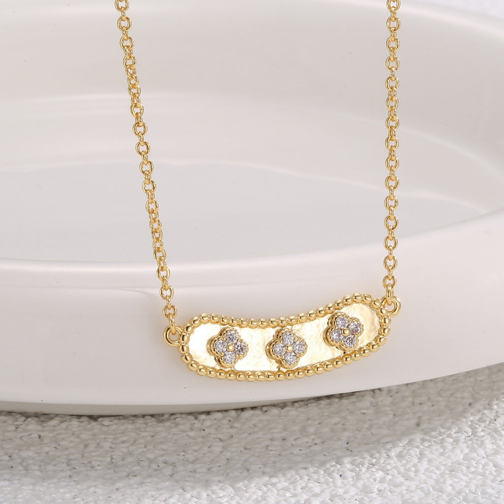 N0304 Nameplate Four-Leaf Clover Copper Necklace for Women New Trendy French Pendant