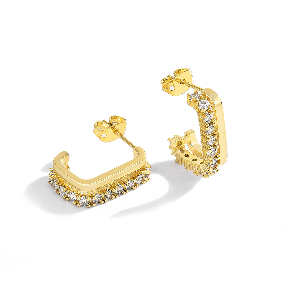 E0138 C Hollow Double-Layer Short Earrings Silver Needle Fashion Metal Earrings