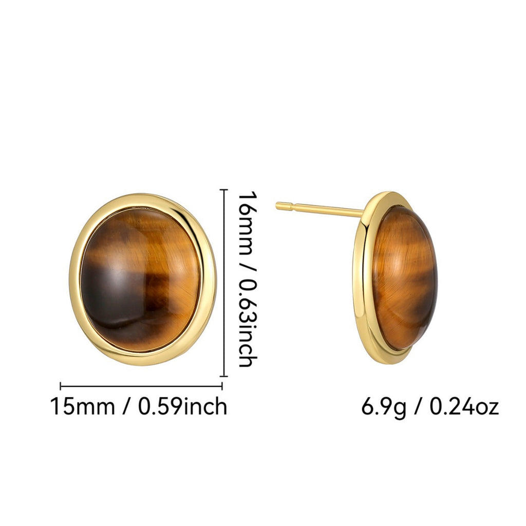 Gold-Plated Brass Round Tiger Eye Earrings in a gold-tone brass finish