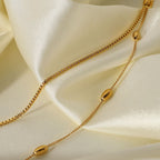 New Hot Sale18K Gold-plated Stainless Steel Jewelry Oval Bead Double-layer Necklace for Women