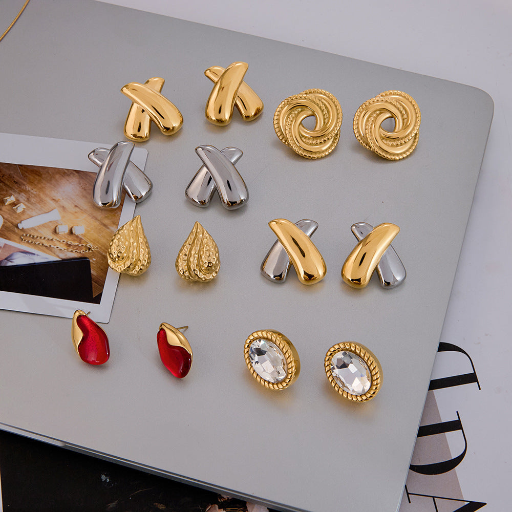 2H Zircon Earrings18K Stainless Steel Earrings Set Non-Fading Jewelry for Women