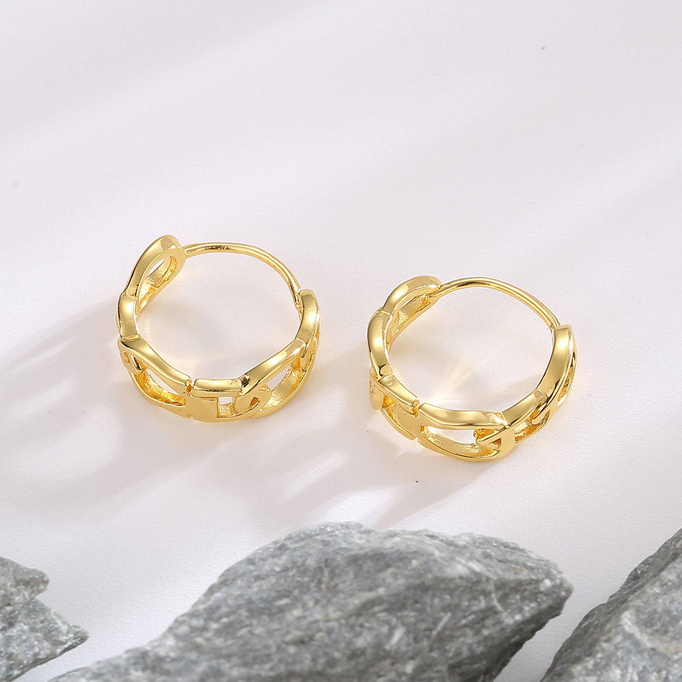 SE0044 S925Silver plating14K Gold Water Drop Shaped Lock Buckle Hip Hop Earrings Female Ear Jewelry